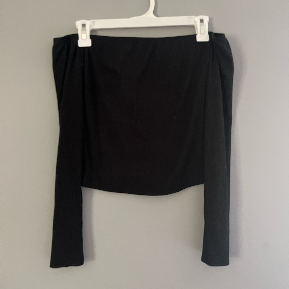 XS, black, off-the-shoulder, cropped, ribbed top